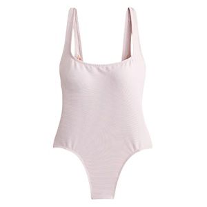 J. Crew Ribbed Squareneck One-piece Swimsuit in Pale Blossom NWT